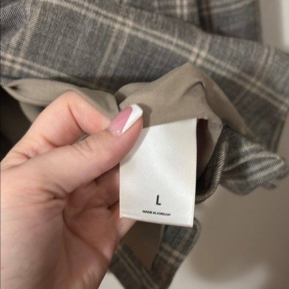 Express Women's Gray Blazer Windowpane‎ Plaid Collared Linen Blend - Picture 6 of 8